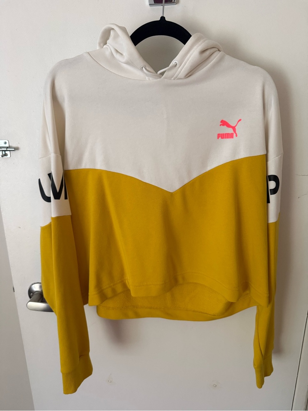 Puma Cream & Mustard Colorblock Hoodie with Pink Logo
